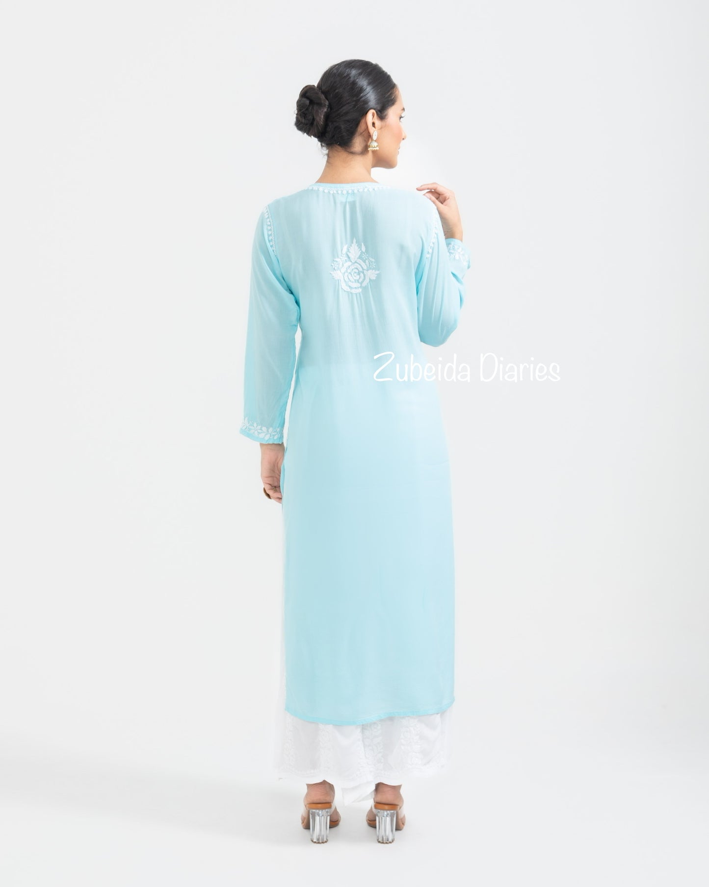 Nazakat Rose Modal Kurta in Sky Blue