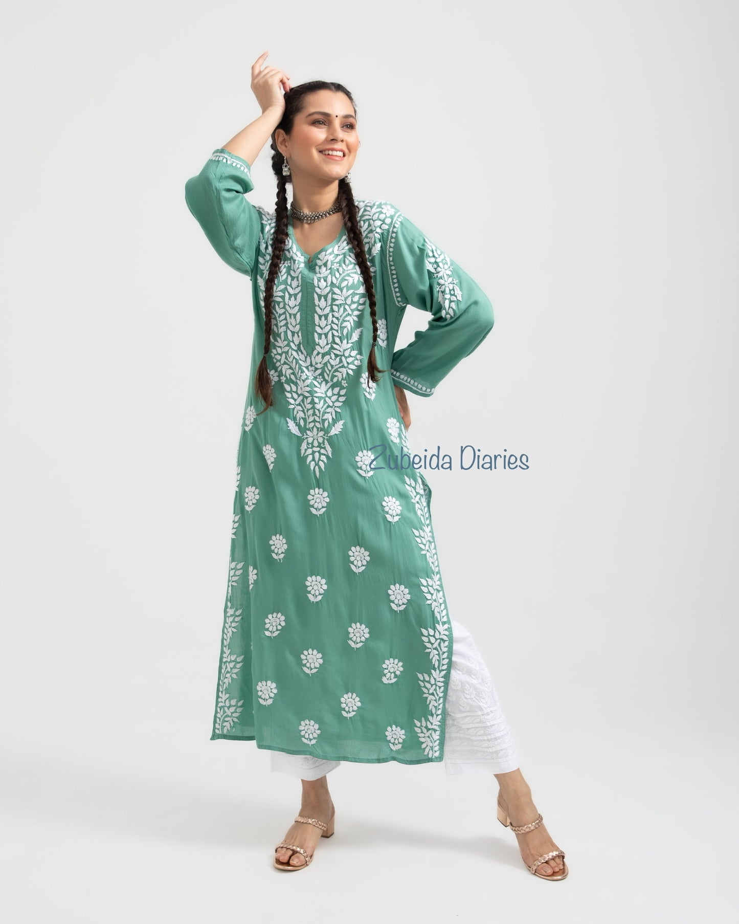 Nazakat Modal Kurta in Sage Green