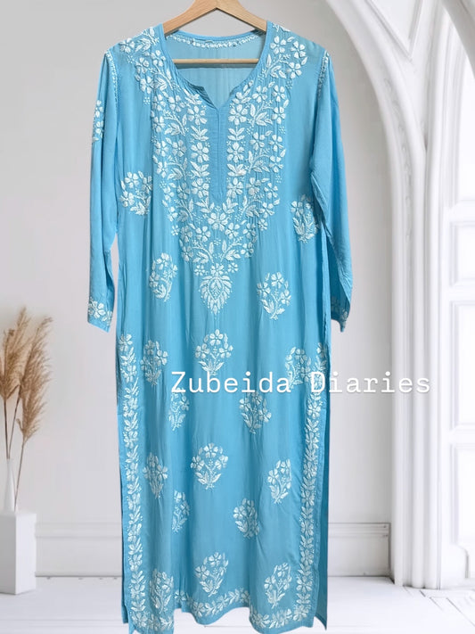 Nazakat Modal Kurta~Aqua Blue