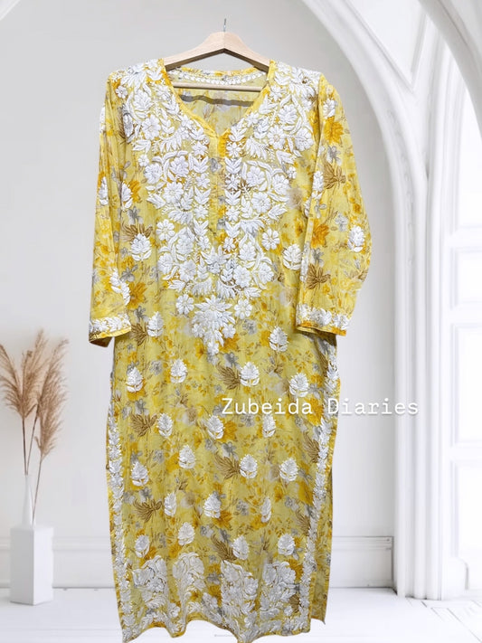 Ameyaa~Yellow Mulmul Cotton Kurta