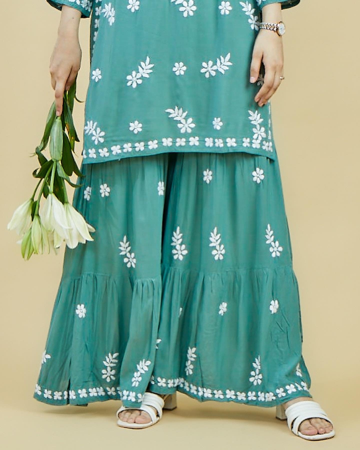 Aafreen Sage green Modal garara set