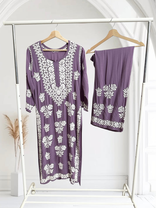 Mauve- Hand embroidered modal set