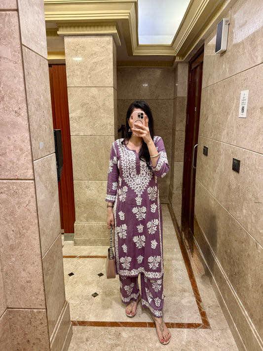 Mauve- Hand embroidered modal set