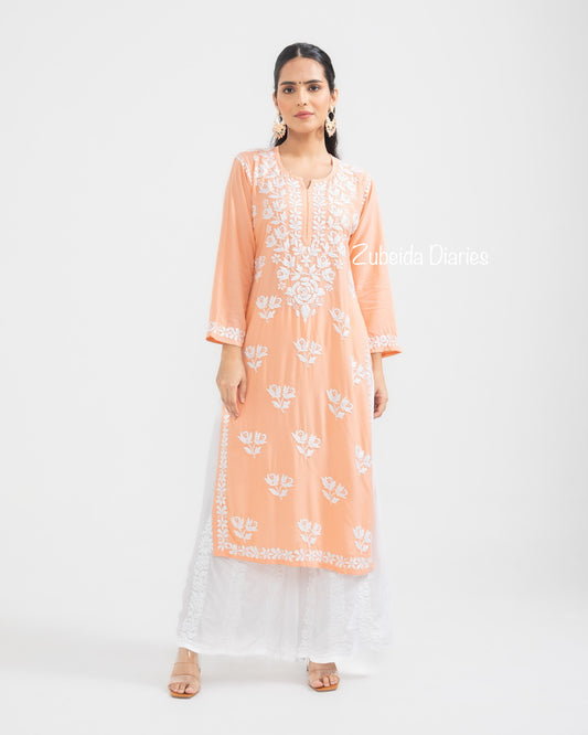 Nazakat Rose Modal Kurta in Peachish Orange