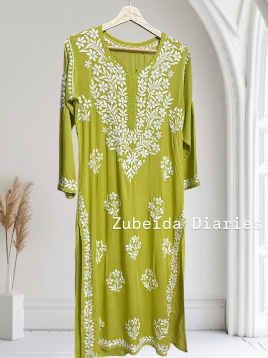 Nazakat Modal Kurta~Olive Green