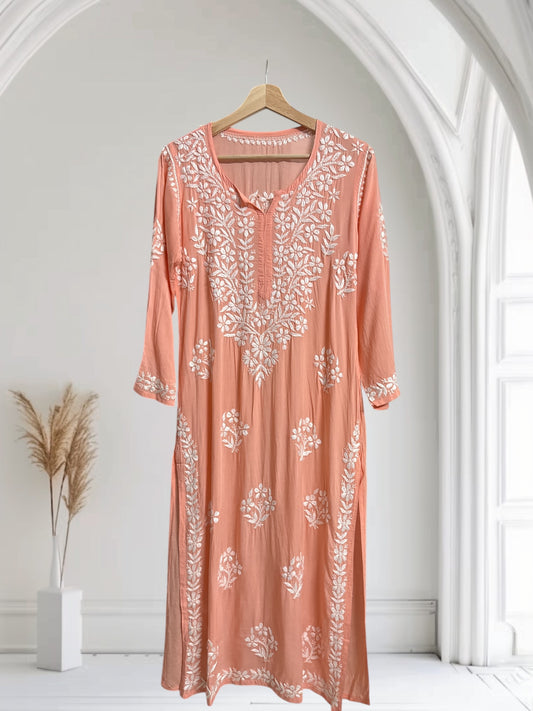 Nazakat Modal Kurta~Peachish Orange