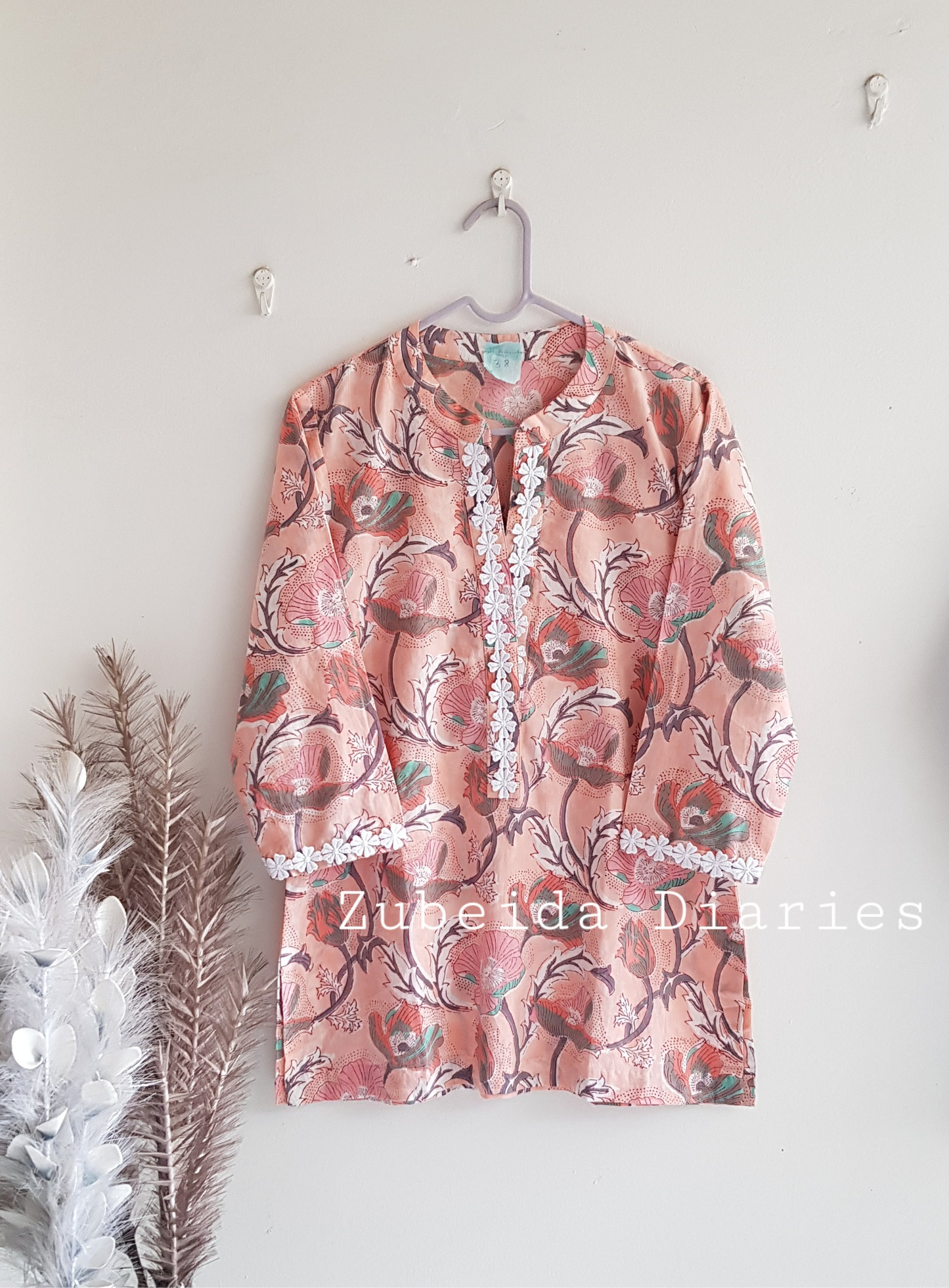 Lace Cotton Short Top - Peach