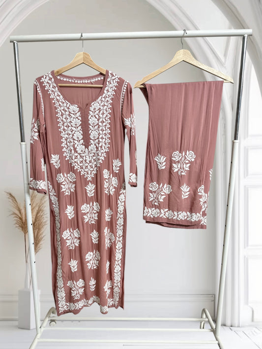 Onion pink- Modal hand embroidered set