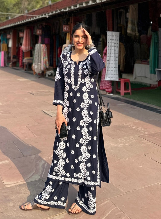 Navy Blue ~ Rayon Kurta Palazzo Set