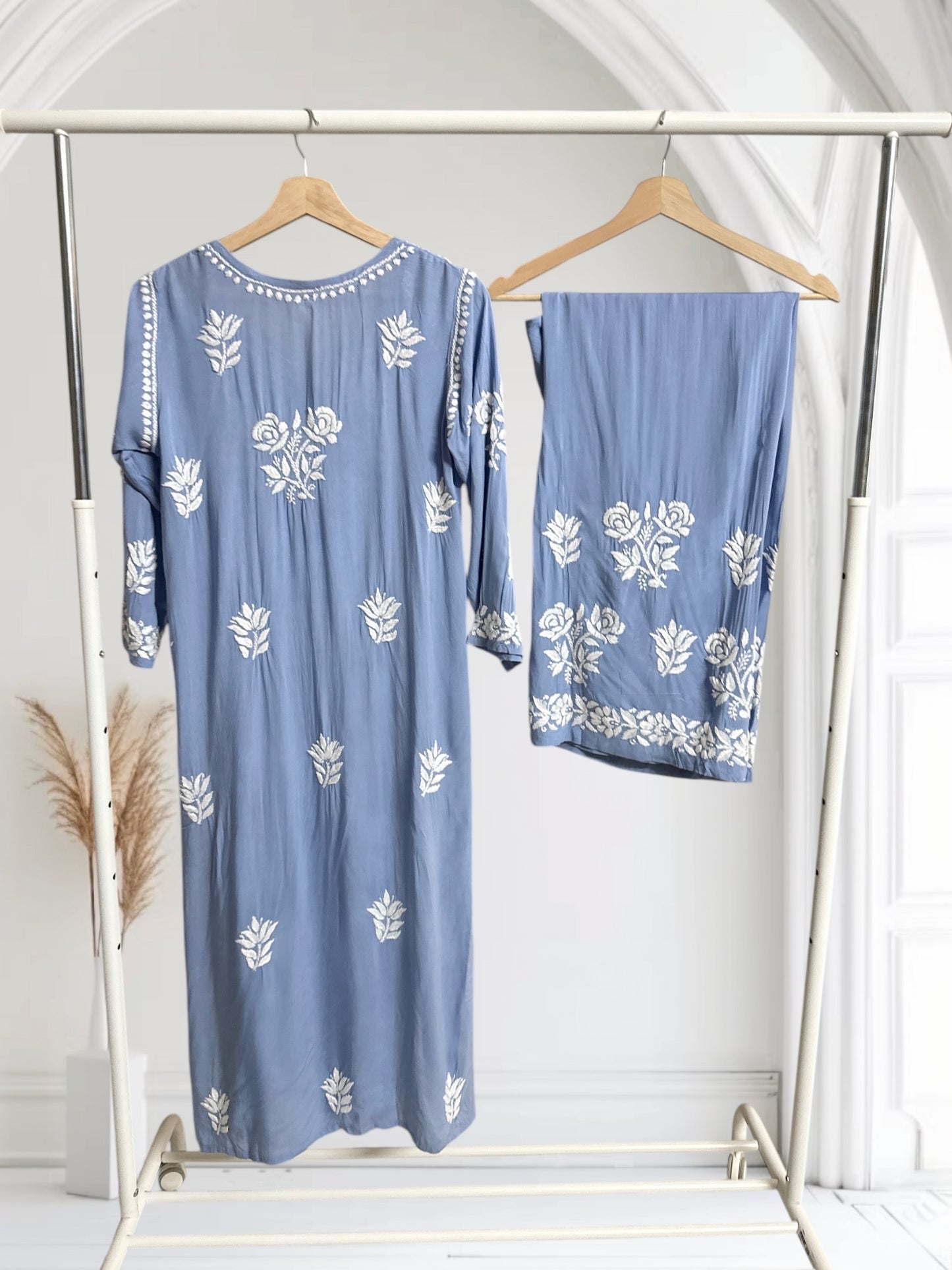 Powder blue- Hand embroidered modal set