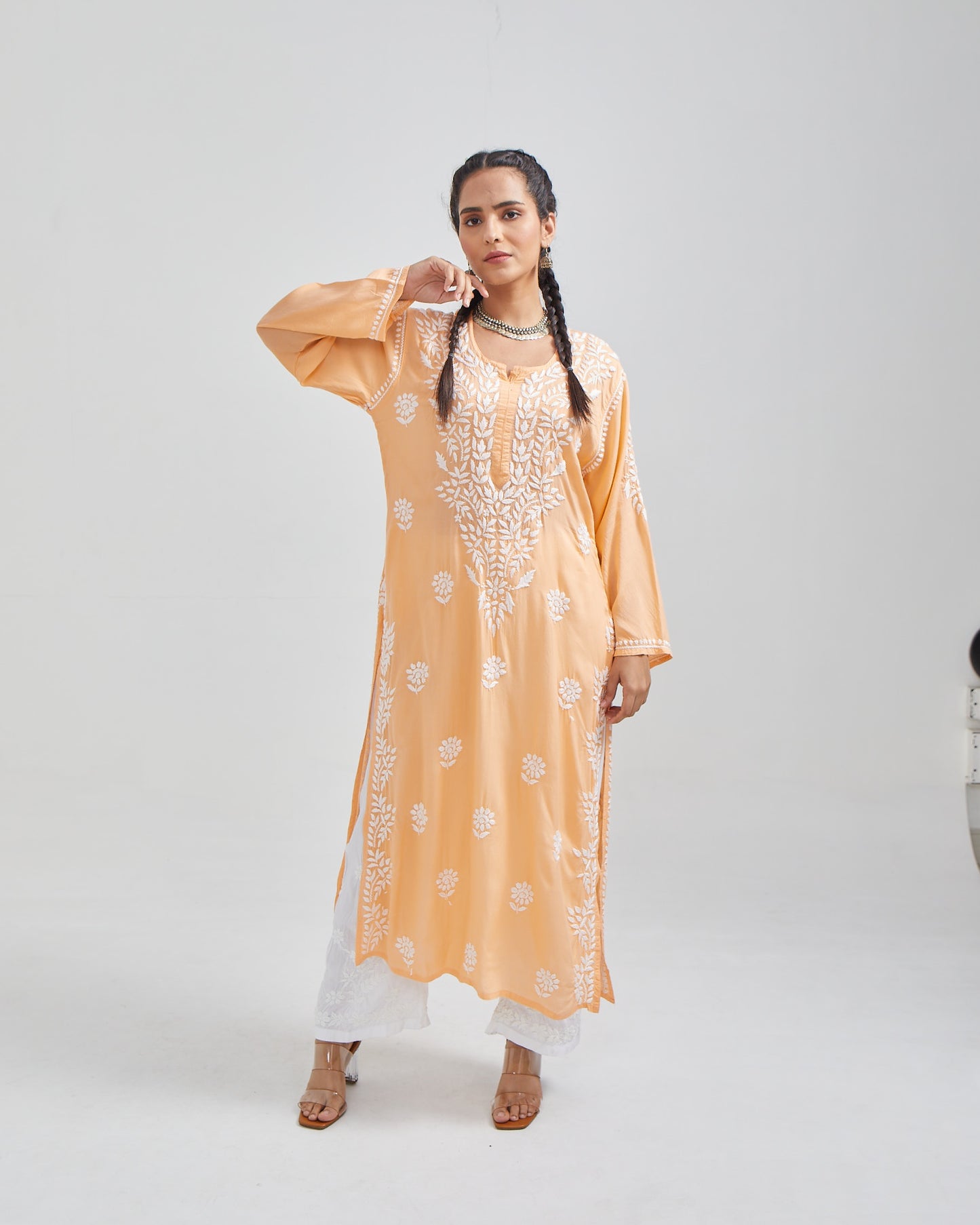 Nazakat Modal Kurta in Peachish Orange