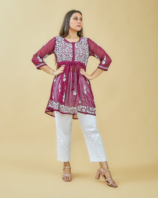 Short Georgette Top - Wine
