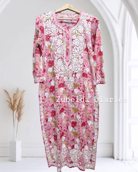 Ameyaa~Pink Mulmul Cotton Kurta