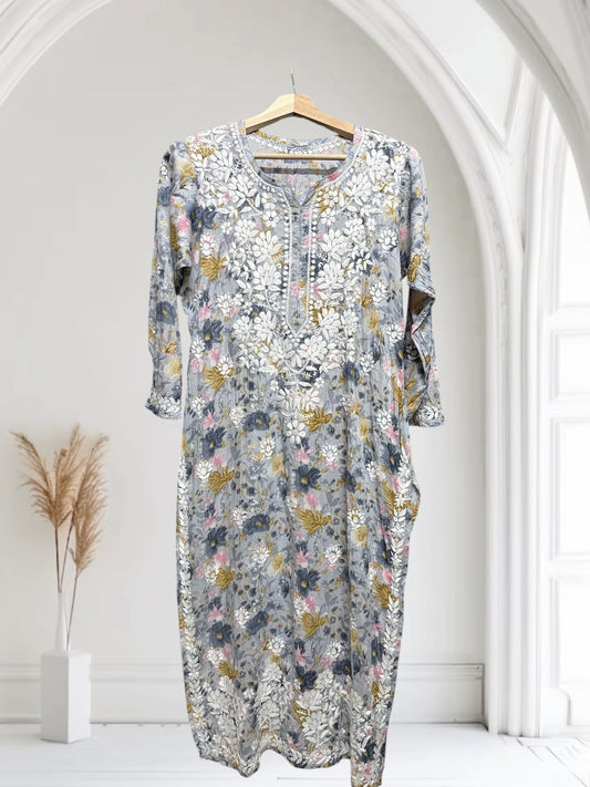 Ameyaa~Grey Mulmul Cotton Kurta
