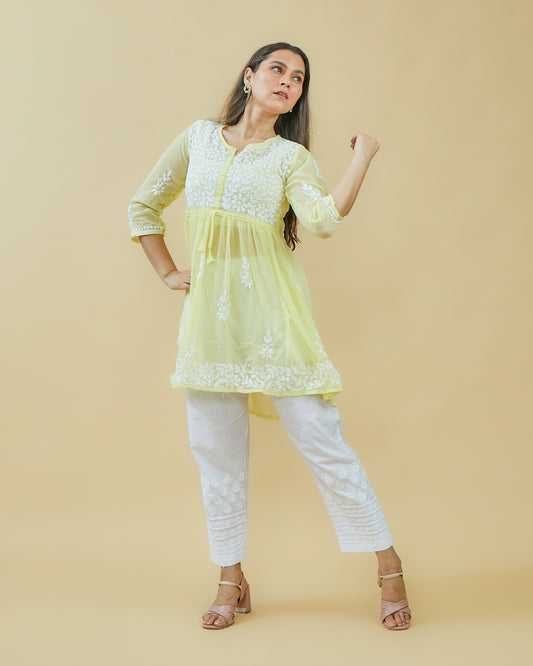 Short Georgette Top - Lime Yellow