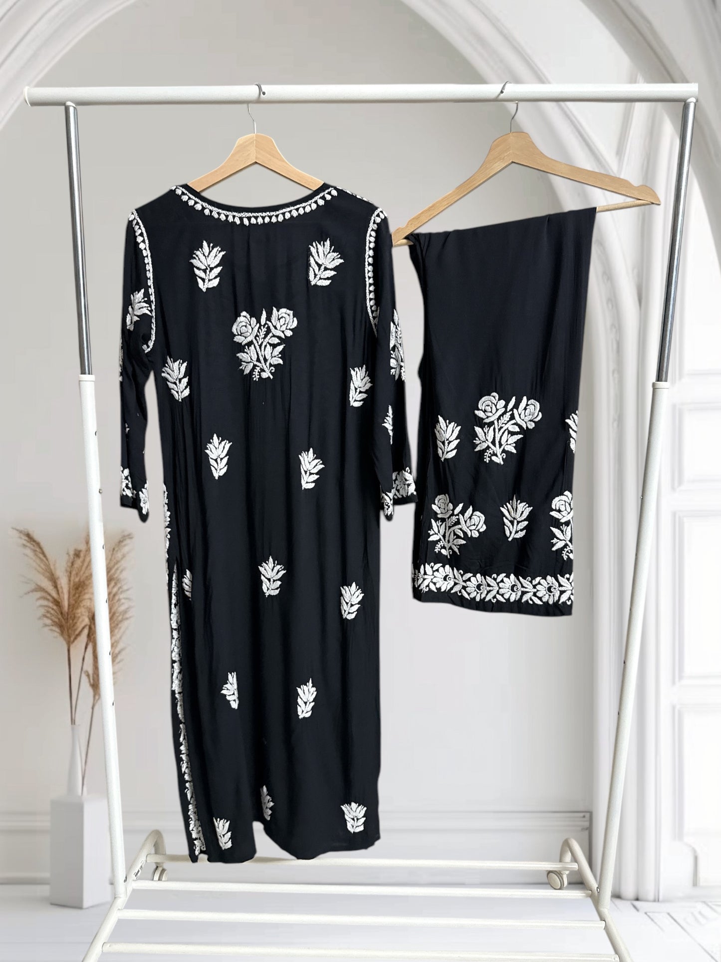 Black- Hand embroidered modal set