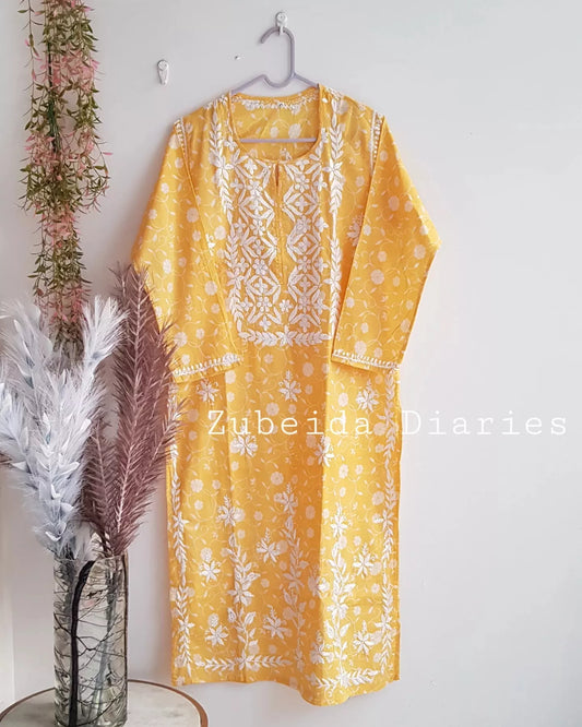 Makhmali Mulmul Kurta in Yellow