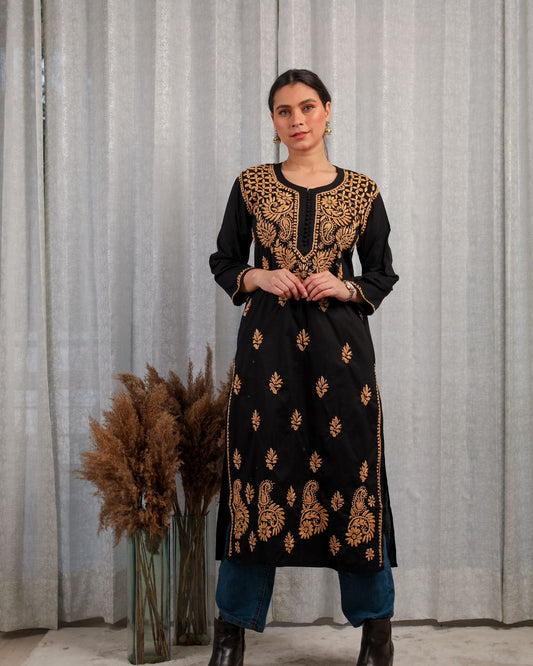 Rozana Cotton Kurta - Black