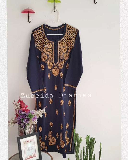 Rozana Cotton Kurta - Navy