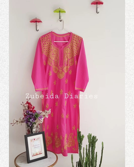 Rozana Cotton Kurta - Magenta Pink