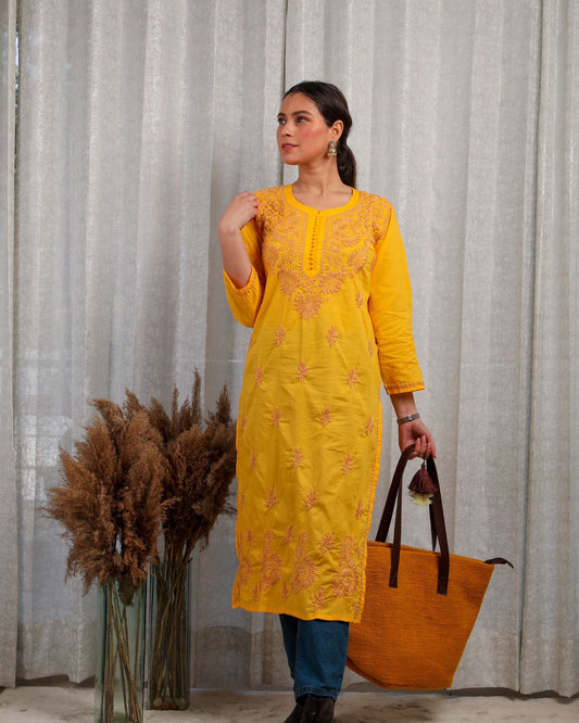 Rozana Cotton Kurta - Yellow