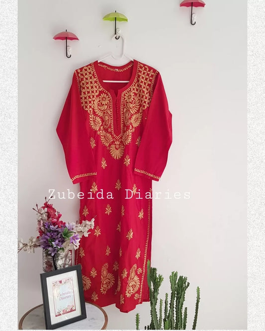 Rozana Cotton Kurta - Deep Red